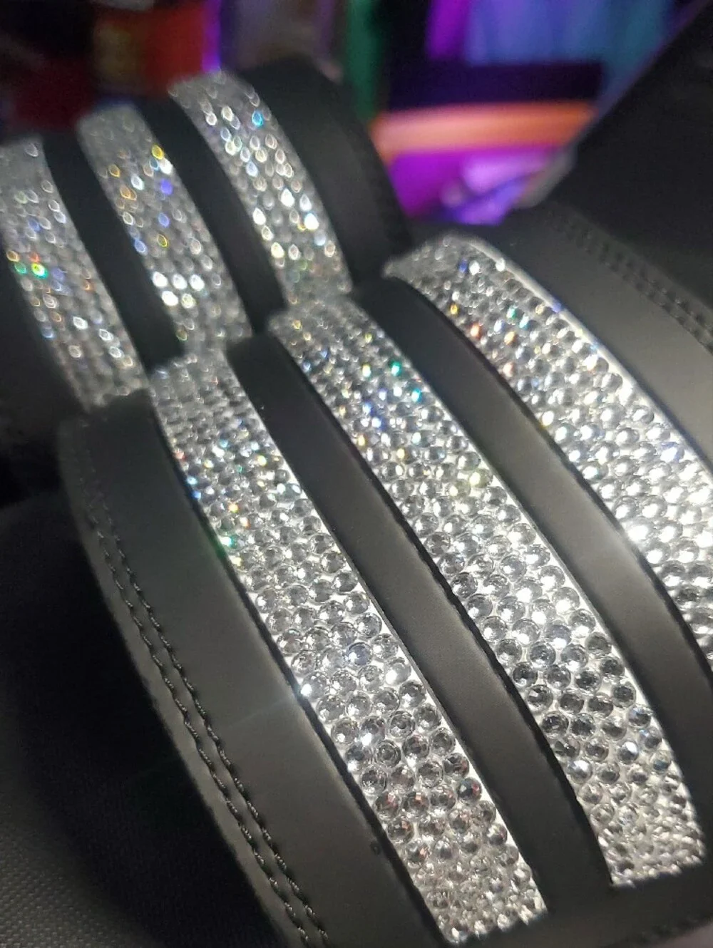 Adidas Black Rhinestone Slide Sandals for Women